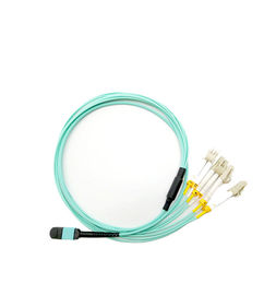 12 fibra Mpo óptico del cable OM3 de la base MPO MTP al CE ISO del cordón del desbloqueo del Lc certificado