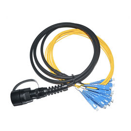 Prenda impermeable negra MPO - fan de la fibra óptica del solo modo de la base del SC 12 - hacia fuera cordón de remiendo 3 metros