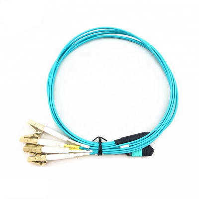 comprar 5M OM4 MPO Cordón de parche de fibra óptica con conector LC de ventilador de 12 núcleos online manufacture