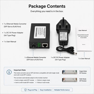 comprar Convertidor de medios Gigabit SFP para 10/100/1000Base-T a 1000Base-SX con distancia de transmisión de 550 m en fibra multimodo (MMF) OM2/OM3 online manufacture