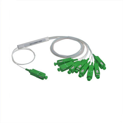 Input de tubo de acero 250μm Fibra óptica PLC Splitter con conector verde 1x8 SC/APC para aplicaciones de modo único