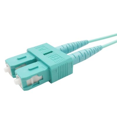 Cable de conexión de fibra óptica dúplex SC-LC OM3-300 con color aqua para transferencia de datos de alta velocidad
